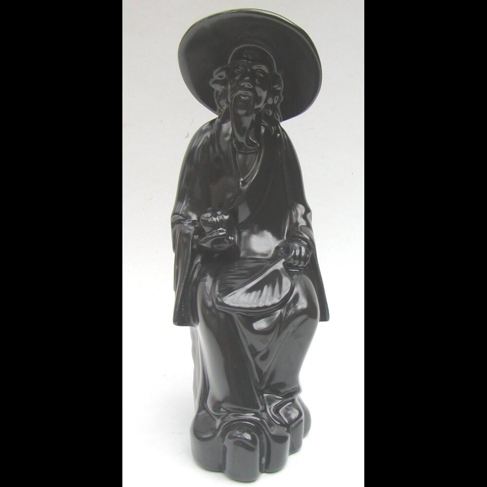 Vintage Chinese Mud Man Figurine Hat Fan Wiseman Scholar Ceramic